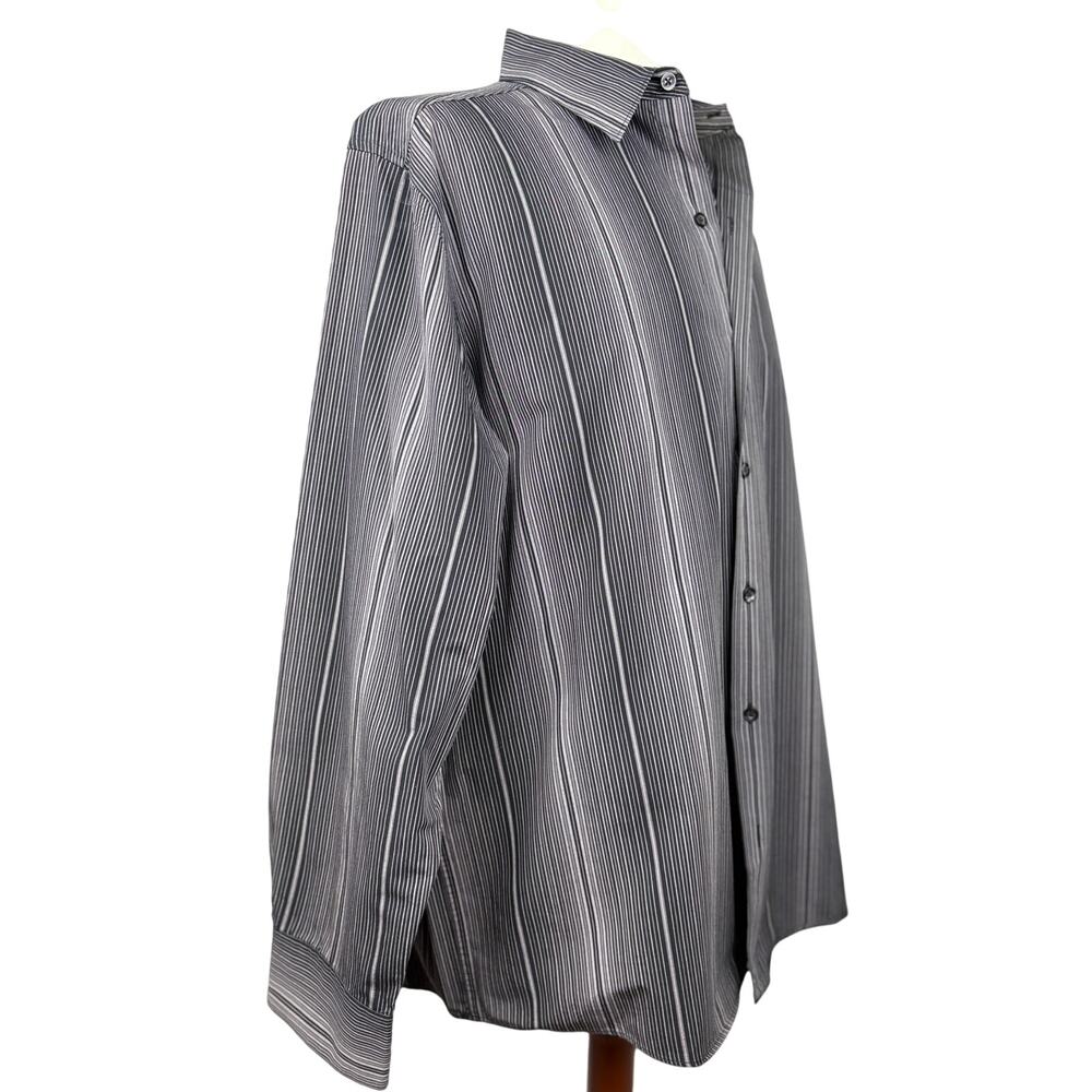 Claiborne Black Gray Pinstripe Button Up Shirt XL - Picture 4 of 6